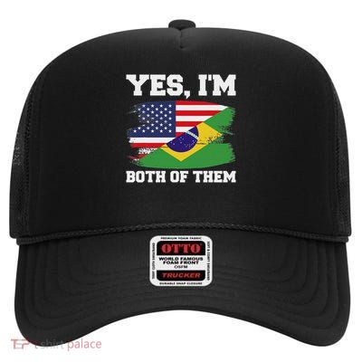 Half American Half Brazilian Usa Brazil Flag High Crown Mesh Back Trucker Hat