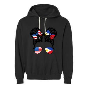 Half American Half Filipino USA Philippine Flag Patriot Garment-Dyed Fleece Hoodie