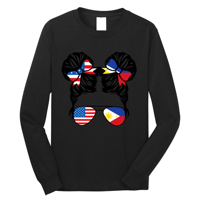 Half American Half Filipino USA Philippine Flag Patriot Long Sleeve Shirt