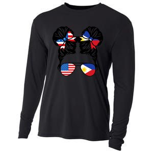 Half American Half Filipino USA Philippine Flag Patriot Cooling Performance Long Sleeve Crew