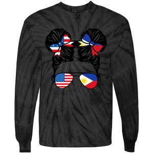 Half American Half Filipino USA Philippine Flag Patriot Tie-Dye Long Sleeve Shirt