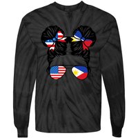 Half American Half Filipino USA Philippine Flag Patriot Tie-Dye Long Sleeve Shirt