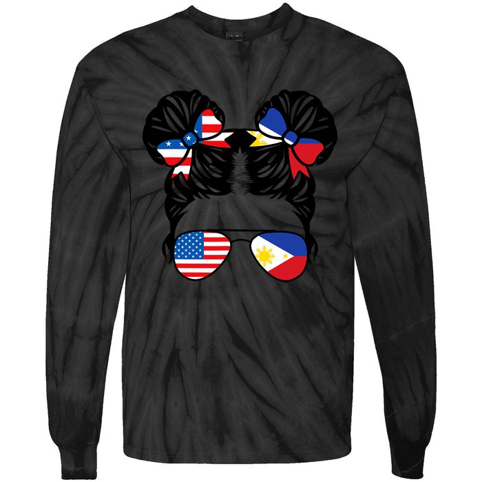 Half American Half Filipino USA Philippine Flag Patriot Tie-Dye Long Sleeve Shirt