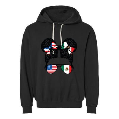 Half American Half Mexican Girl Usa Mexico Flag Patriot Garment-Dyed Fleece Hoodie