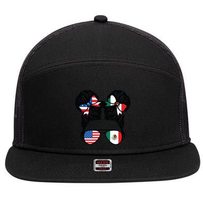 Half American Half Mexican Girl Usa Mexico Flag Patriot 7 Panel Mesh Trucker Snapback Hat