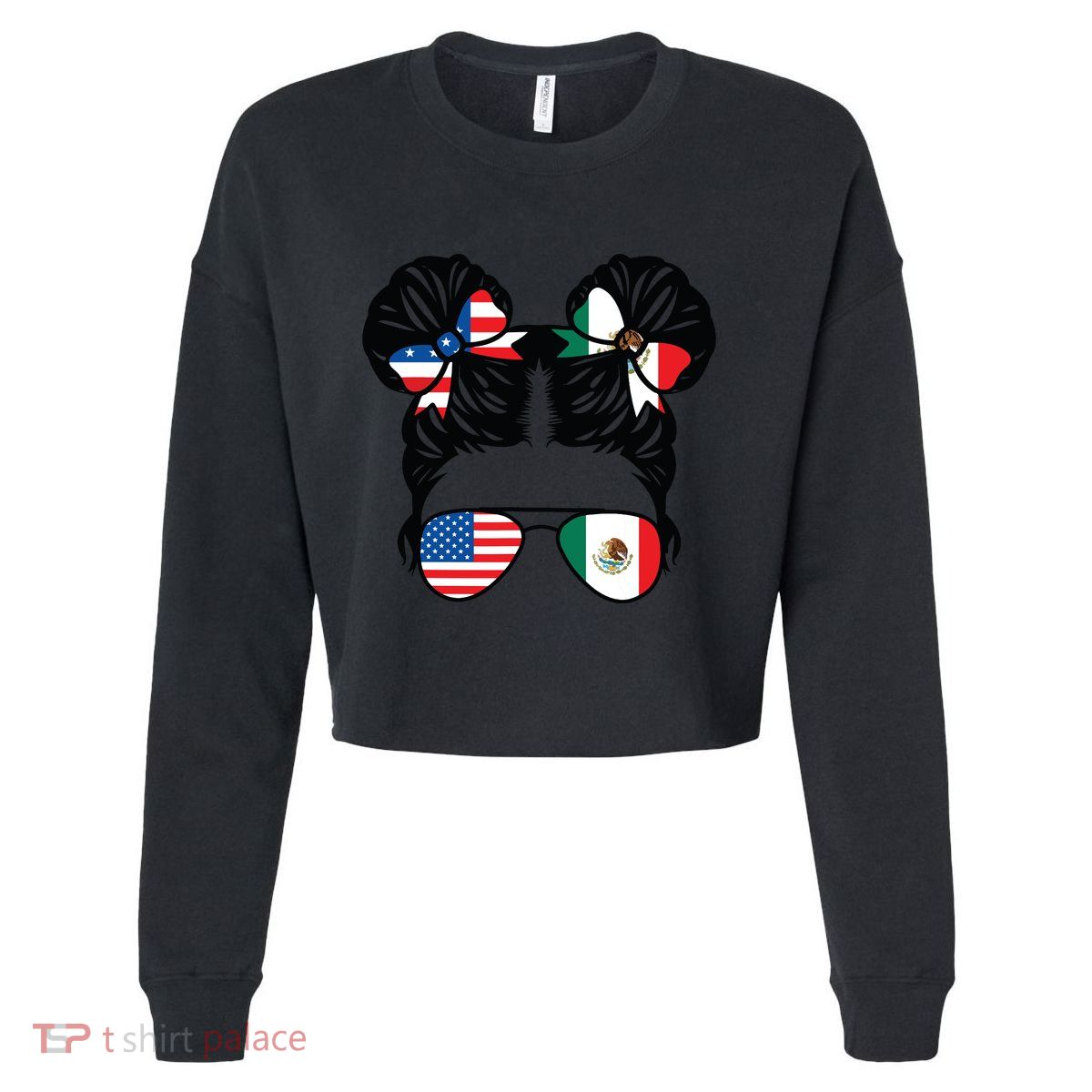 Half American Half Mexican Girl Usa Mexico Flag Patriot Cropped Pullover Crew