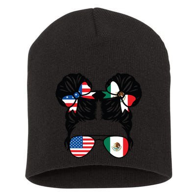 Half American Half Mexican Girl Usa Mexico Flag Patriot Short Acrylic Beanie