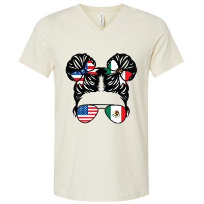 Half American Half Mexican Girl Usa Mexico Flag Patriot V-Neck T-Shirt