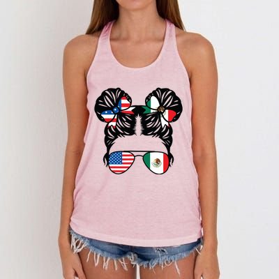 Half American Half Mexican Girl Usa Mexico Flag Patriot Women's Knotted Racerback Tank