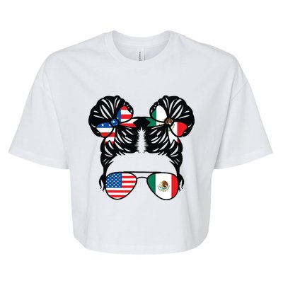 Half American Half Mexican Girl Usa Mexico Flag Patriot Bella+Canvas Jersey Crop Tee