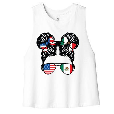 Half American Half Mexican Girl Usa Mexico Flag Patriot Women's Racerback Cropped Tank