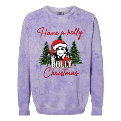 Have A Holly Dolly Christmas Retro Western Xmas Colorblast Crewneck Sweatshirt