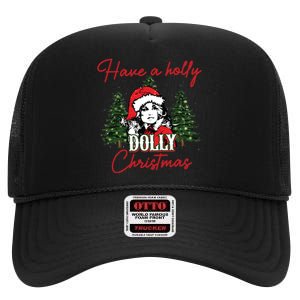 Have A Holly Dolly Christmas Retro Western Xmas High Crown Mesh Back Trucker Hat