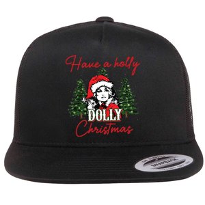 Have A Holly Dolly Christmas Retro Western Xmas Flat Bill Trucker Hat