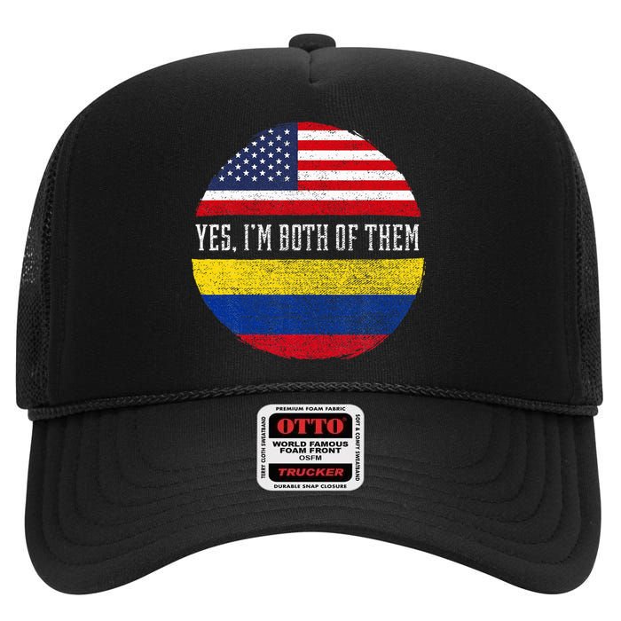 Half American Half Colombian Usa Flag Colombia Heritage Dna High Crown Mesh Back Trucker Hat