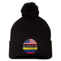 Half American Half Colombian Usa Flag Colombia Heritage Dna Pom Pom 12in Knit Beanie