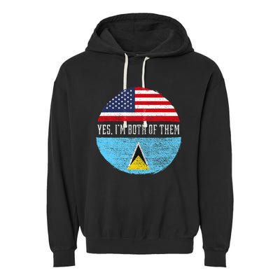 Half American Half Saint Lucian Usa Flag Saint Lucia Dna Garment-Dyed Fleece Hoodie