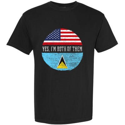 Half American Half Saint Lucian Usa Flag Saint Lucia Dna Garment-Dyed Heavyweight T-Shirt