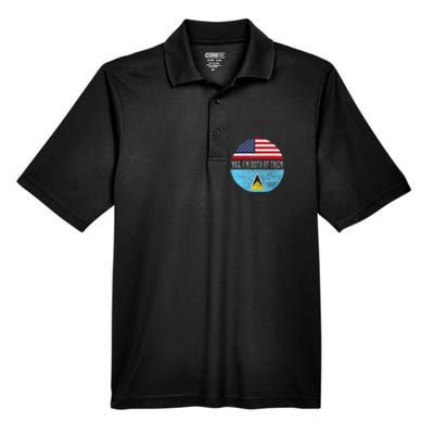 Half American Half Saint Lucian Usa Flag Saint Lucia Dna Men's Origin Performance Pique Polo