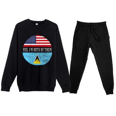 Half American Half Saint Lucian Usa Flag Saint Lucia Dna Premium Crewneck Sweatsuit Set