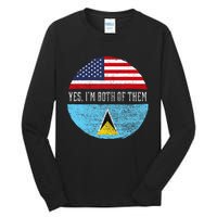 Half American Half Saint Lucian Usa Flag Saint Lucia Dna Tall Long Sleeve T-Shirt