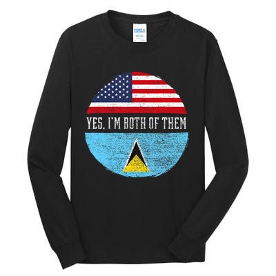 Half American Half Saint Lucian Usa Flag Saint Lucia Dna Tall Long Sleeve T-Shirt