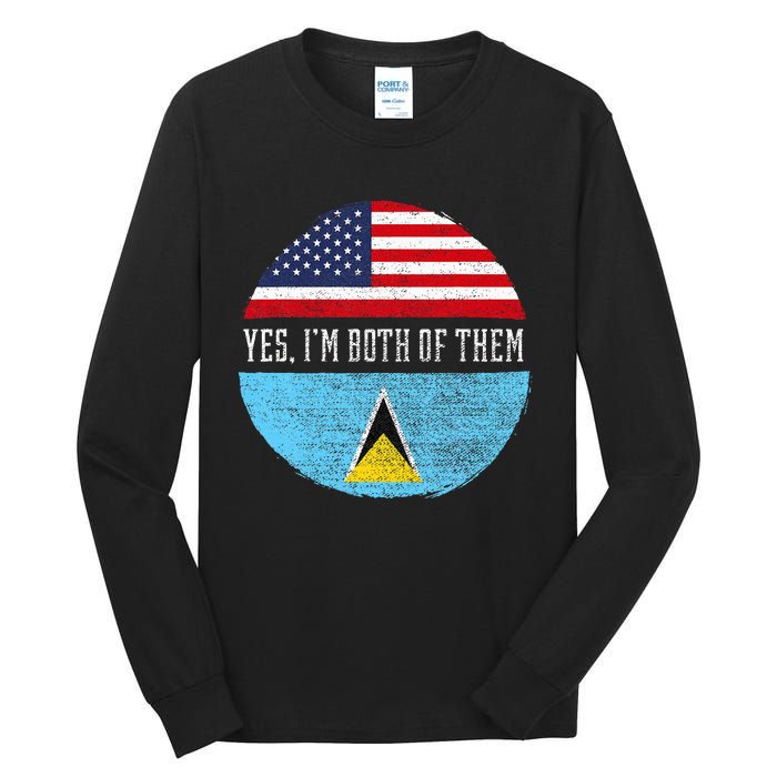 Half American Half Saint Lucian Usa Flag Saint Lucia Dna Tall Long Sleeve T-Shirt