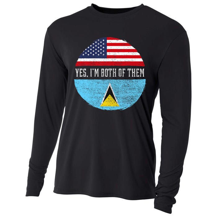 Half American Half Saint Lucian Usa Flag Saint Lucia Dna Cooling Performance Long Sleeve Crew