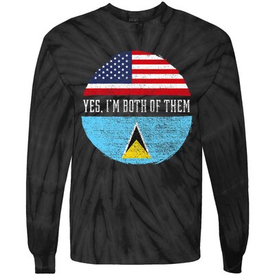 Half American Half Saint Lucian Usa Flag Saint Lucia Dna Tie-Dye Long Sleeve Shirt