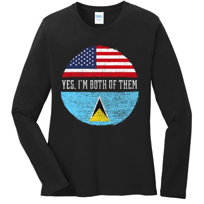 Half American Half Saint Lucian Usa Flag Saint Lucia Dna Ladies Long Sleeve Shirt