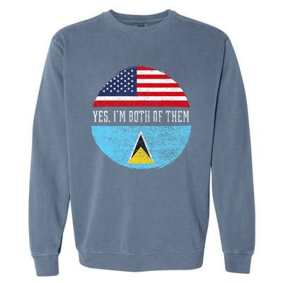 Half American Half Saint Lucian Usa Flag Saint Lucia Dna Garment-Dyed Sweatshirt