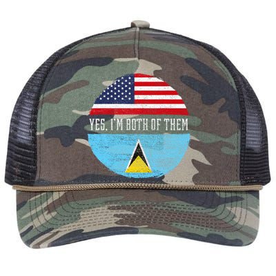 Half American Half Saint Lucian Usa Flag Saint Lucia Dna Retro Rope Trucker Hat Cap