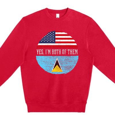 Half American Half Saint Lucian Usa Flag Saint Lucia Dna Premium Crewneck Sweatshirt