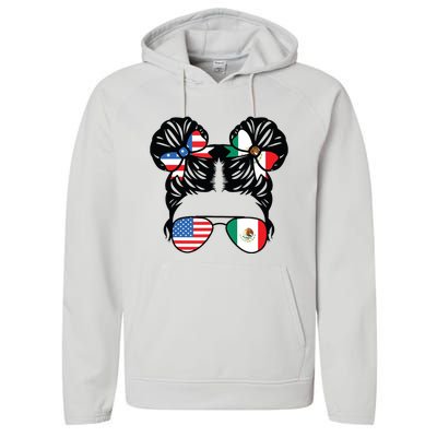 Half American Half Mexican Girl USA Mexico Flag Patriot Performance Fleece Hoodie