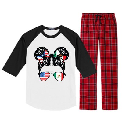 Half American Half Mexican Girl USA Mexico Flag Patriot Raglan Sleeve Pajama Set