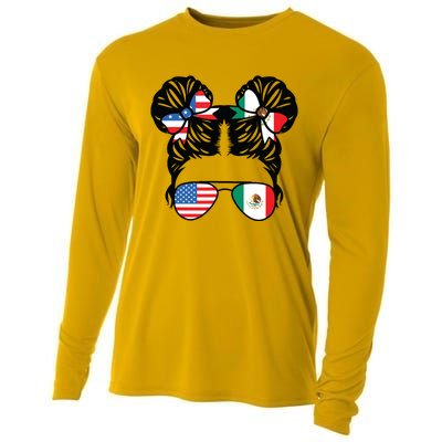 Half American Half Mexican Girl USA Mexico Flag Patriot Cooling Performance Long Sleeve Crew