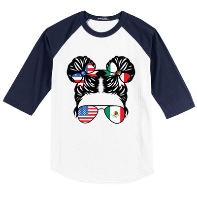 Half American Half Mexican Girl USA Mexico Flag Patriot Baseball Sleeve Shirt