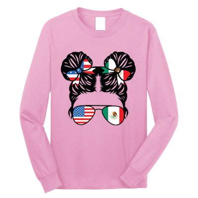 Half American Half Mexican Girl USA Mexico Flag Patriot Long Sleeve Shirt