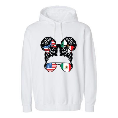 Half American Half Mexican Girl USA Mexico Flag Patriot Garment-Dyed Fleece Hoodie