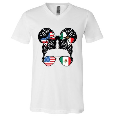 Half American Half Mexican Girl USA Mexico Flag Patriot V-Neck T-Shirt