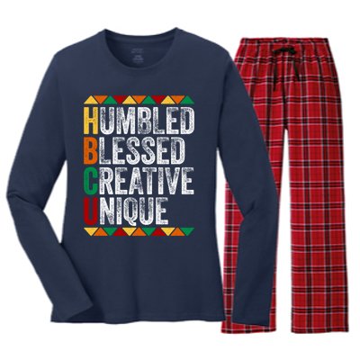 HBCU Abbreviations - HBCU Humbled Blessed Creative Unique Historical Women's Long Sleeve Flannel Pajama Set 