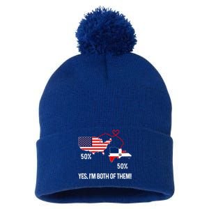 Half American Half Dominican Flag Combined Rd Usa Pride Meaningful Gift Pom Pom 12in Knit Beanie