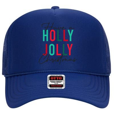 Have A Holly Xmas Jolly Christmas Rainbow High Crown Mesh Back Trucker Hat