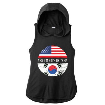 Half American Half South Korean USA Flag South Korea DNA Ladies PosiCharge Tri-Blend Wicking Draft Hoodie Tank