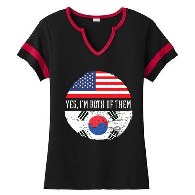 Half American Half South Korean USA Flag South Korea DNA Ladies Halftime Notch Neck Tee