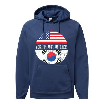 Half American Half South Korean USA Flag South Korea DNA Performance Fleece Hoodie