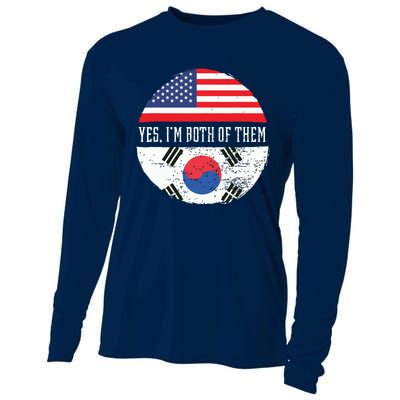 Half American Half South Korean USA Flag South Korea DNA Cooling Performance Long Sleeve Crew