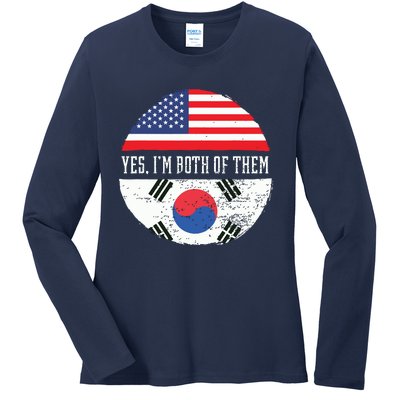 Half American Half South Korean USA Flag South Korea DNA Ladies Long Sleeve Shirt