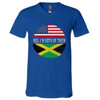 Half American Half Jamaican Usa Flag Jamaica Heritage Dna V-Neck T-Shirt