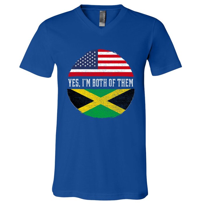 Half American Half Jamaican Usa Flag Jamaica Heritage Dna V-Neck T-Shirt